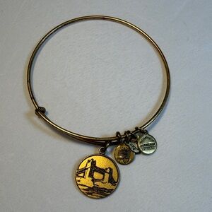 Alex and Ani Gold Charm Bangle with Bridge Pendant